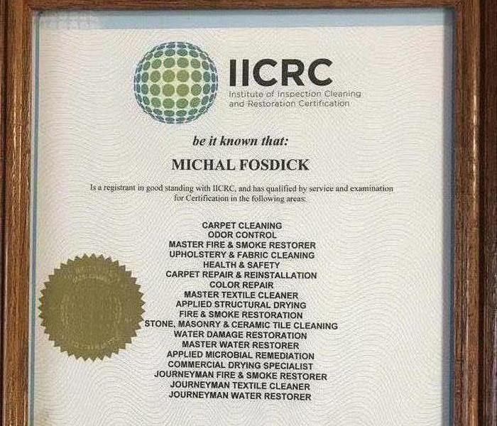 IICRC Certification plaque