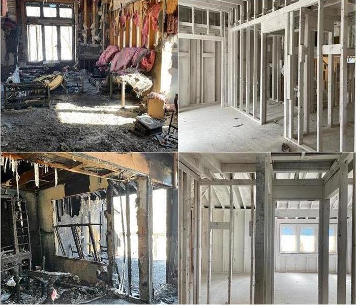 Before and after photos of an apartment fire